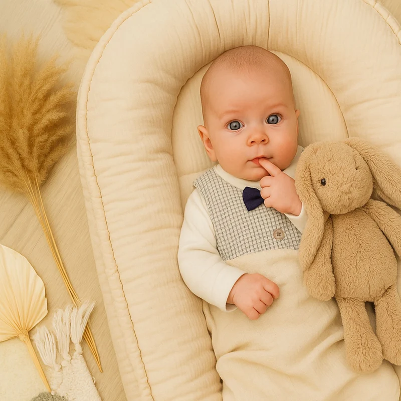 Babynest Nestchen Baby Musselin 90x50 cm - Babynestchen Neugeborene Nest für Kinder Bett und Babybett tragbar Kuschelnest Coccon für Jungen und Mädchen Baumwolle