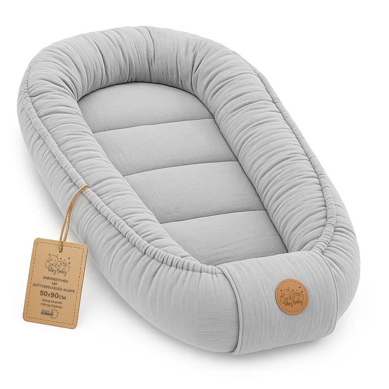 Babynest Nestchen Baby Musselin 90x50 cm - Babynestchen Neugeborene Nest für Kinder Bett und Babybett tragbar Kuschelnest Coccon für Jungen und Mädchen Baumwolle