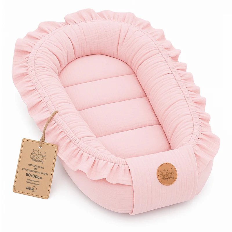 Babynest Nestchen Baby Musselin 90x50 cm - Babynestchen Neugeborene Nest für Kinder Bett und Babybett tragbar Kuschelnest Coccon für Jungen und Mädchen Baumwolle