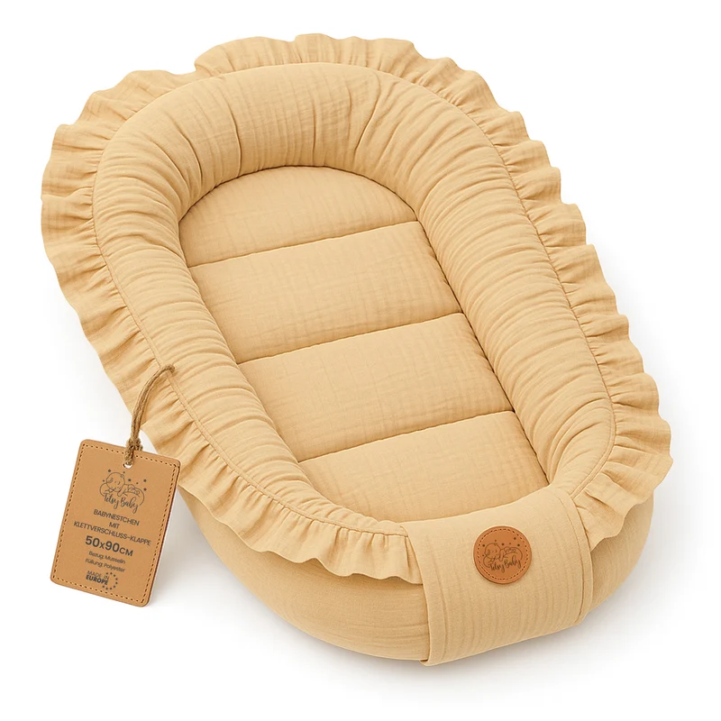 Babynest Nestchen Baby Musselin 90x50 cm - Babynestchen Neugeborene Nest für Kinder Bett und Babybett tragbar Kuschelnest Coccon für Jungen und Mädchen Baumwolle