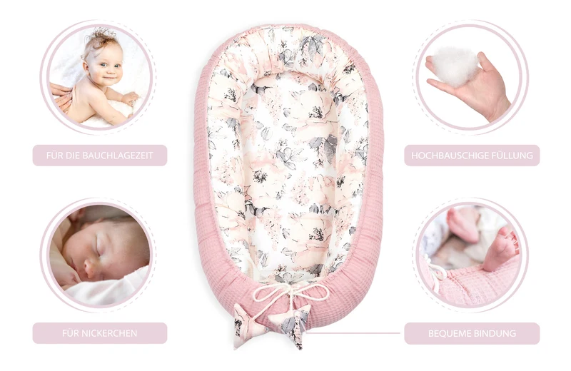 Babynest Neugeborene 90x50 cm - Handmade Kokon zweiseitig