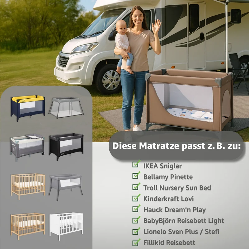 Klappmatratze faltbare Reisebett Baby Matratze 120x60 cm - Faltmatratze für Kinder Gästematratze klappbar Babymatratze Bodenmatratte Schlafmatratte und Reisematratze