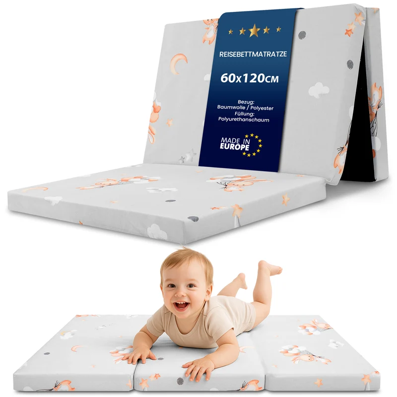 Klappmatratze faltbare Reisebett Baby Matratze 120x60 cm - Faltmatratze für Kinder Gästematratze klappbar Babymatratze Bodenmatratte Schlafmatratte und Reisematratze