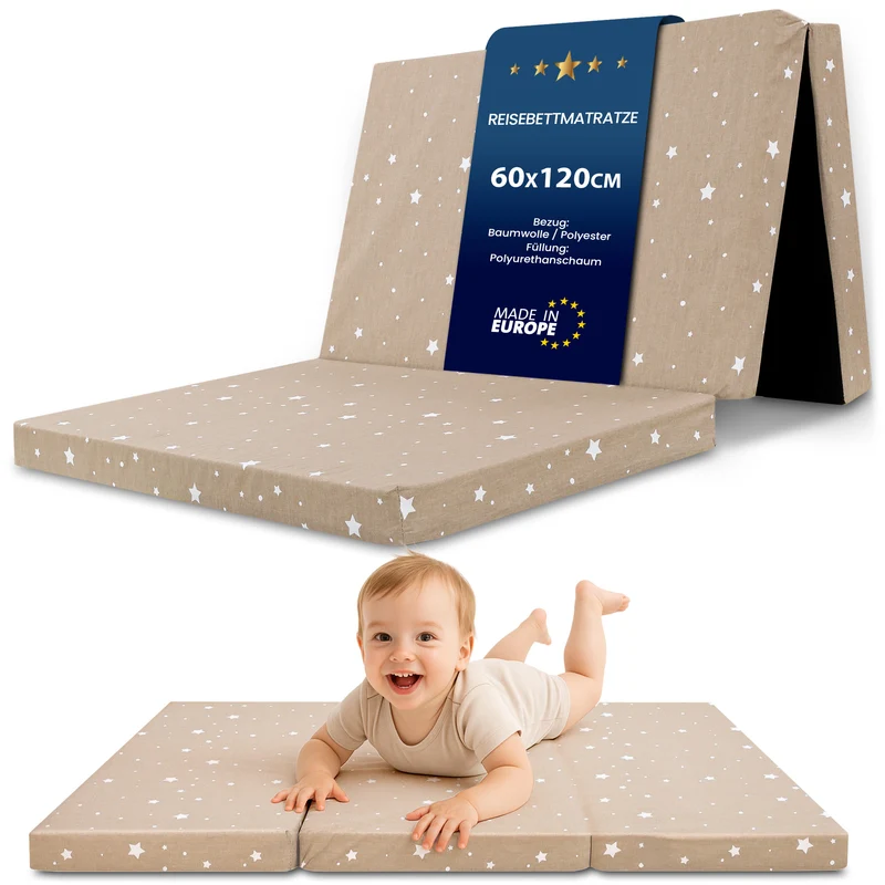 Klappmatratze faltbare Reisebett Baby Matratze 120x60 cm - Faltmatratze für Kinder Gästematratze klappbar Babymatratze Bodenmatratte Schlafmatratte und Reisematratze