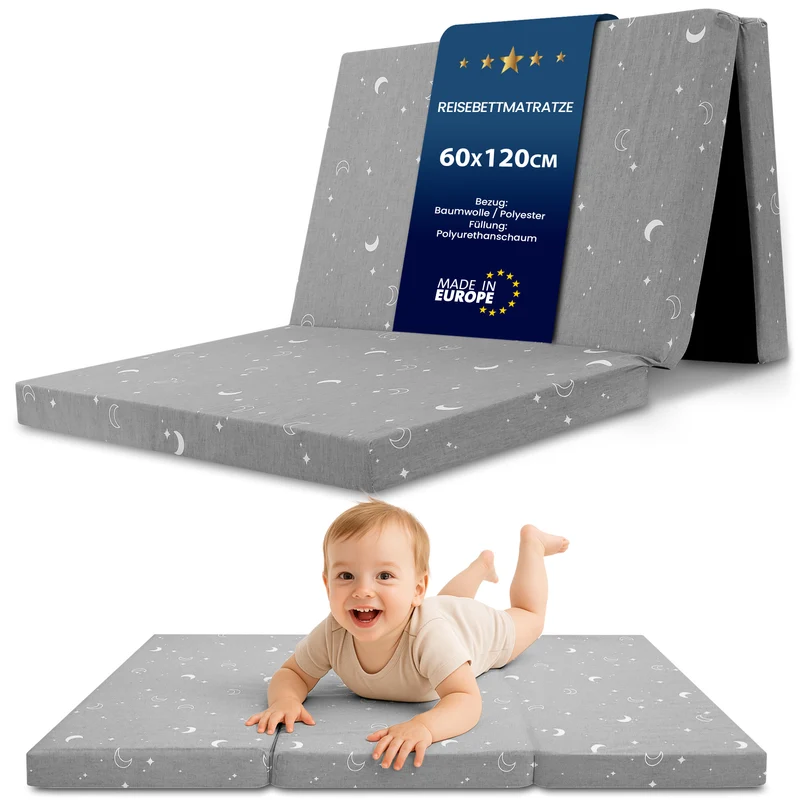 Klappmatratze faltbare Reisebett Baby Matratze 120x60 cm - Faltmatratze für Kinder Gästematratze klappbar Babymatratze Bodenmatratte Schlafmatratte und Reisematratze