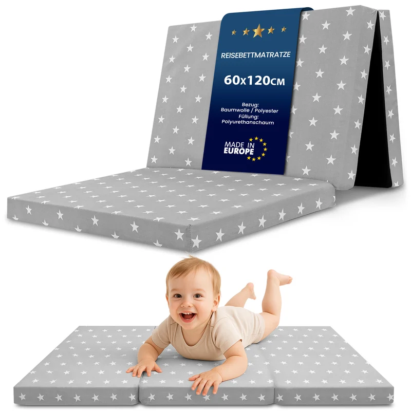 Klappmatratze faltbare Reisebett Baby Matratze 120x60 cm - Faltmatratze für Kinder Gästematratze klappbar Babymatratze Bodenmatratte Schlafmatratte und Reisematratze