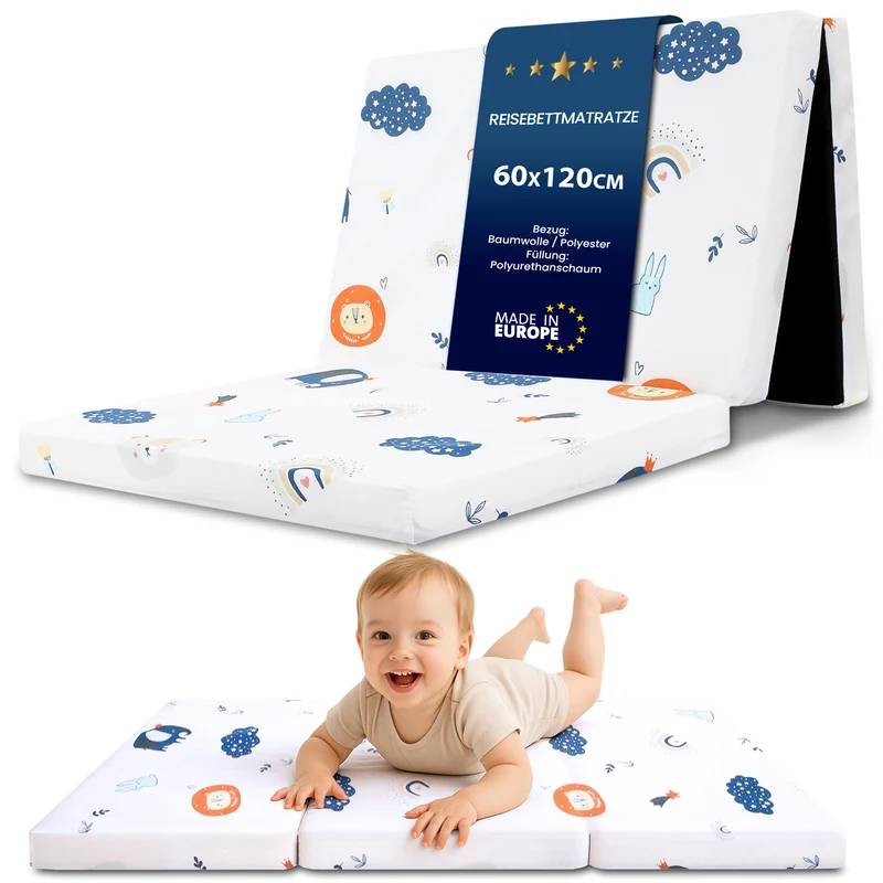 Klappmatratze faltbare Reisebett Baby Matratze 120x60 cm - Faltmatratze für Kinder Gästematratze klappbar Babymatratze Bodenmatratte Schlafmatratte und Reisematratze