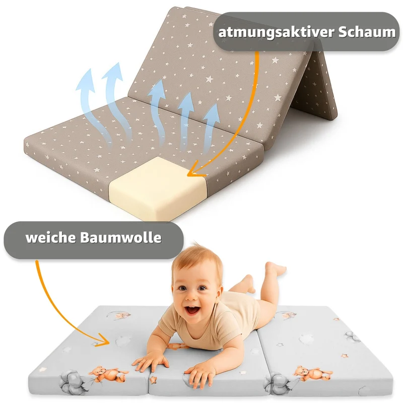 Reisebett Matratze faltbar - Dicke Faltbare Matratze für Baby Klappmatratze Kinder Matratze Reisebett