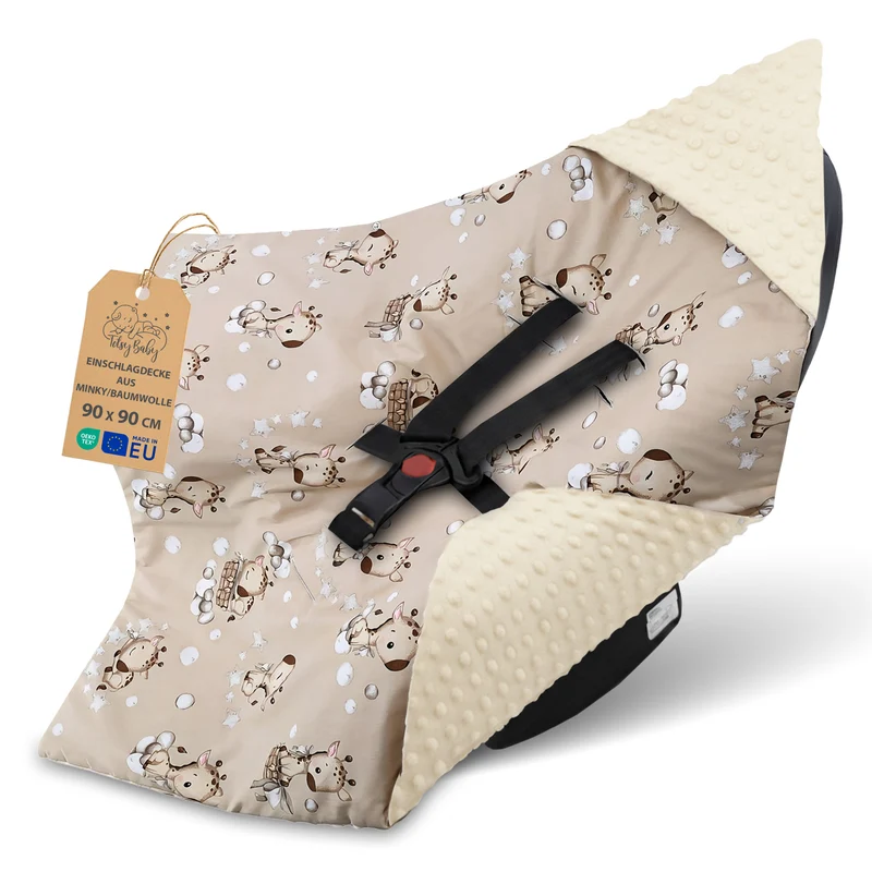 Einschlagdecke Babyschale Baby Decke 90x90 cm - Fußsack Blanket für Kinderwagen und Autositz Ganzjahres für Neugeborenen und Kleinkinder Einschlagsdecken für 3 und 5 Punkt Gurt Minky Oeko-Tex