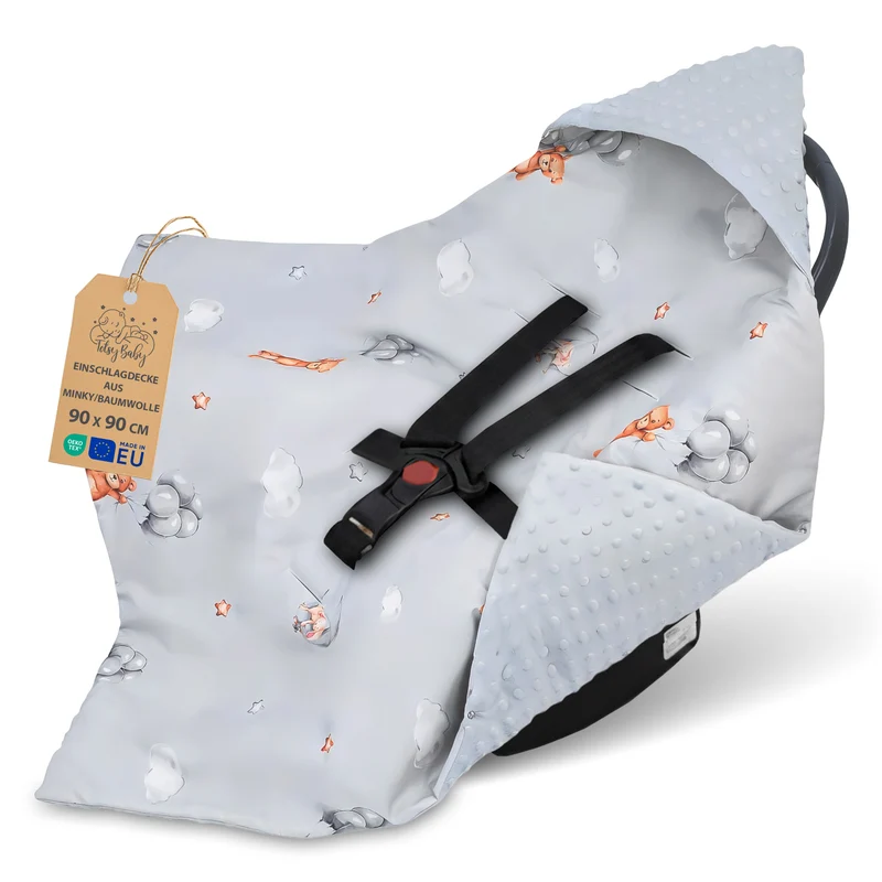 Einschlagdecke Babyschale Baby Decke 90x90 cm - Fußsack Blanket für Kinderwagen und Autositz Ganzjahres für Neugeborenen und Kleinkinder Einschlagsdecken für 3 und 5 Punkt Gurt Minky Oeko-Tex