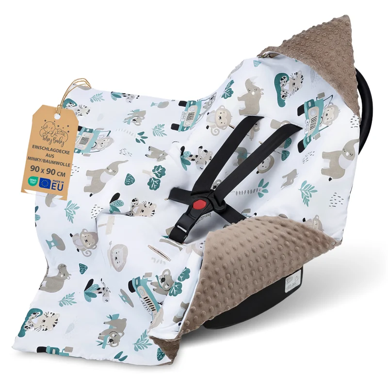 Einschlagdecke Babyschale Baby Decke 90x90 cm - Fußsack Blanket für Kinderwagen und Autositz Ganzjahres für Neugeborenen und Kleinkinder Einschlagsdecken für 3 und 5 Punkt Gurt Minky Oeko-Tex