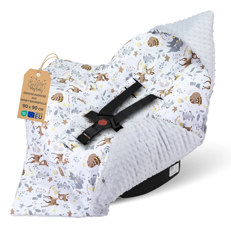 Einschlagdecke Babyschale Baby Decke 90x90 cm - Fußsack Blanket für Kinderwagen und Autositz Ganzjahres für Neugeborenen und Kleinkinder Einschlagsdecken für 3 und 5 Punkt Gurt Minky Oeko-Tex