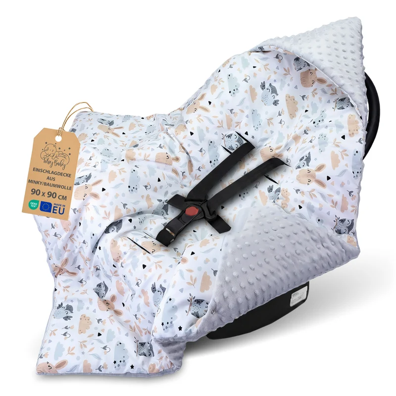 Einschlagdecke Babyschale Baby Decke 90x90 cm - Fußsack Blanket für Kinderwagen und Autositz Ganzjahres für Neugeborenen und Kleinkinder Einschlagsdecken für 3 und 5 Punkt Gurt Minky Oeko-Tex