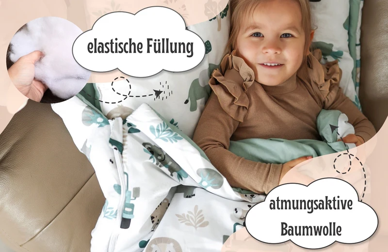 Schlafsack Kinder mit Kissen und Reißverschluss für Baby 3-7 Jahre 140x75 cm - Kinderschlafsack Indoor für Kindertagesstätte Kindergarten Deckenschlafsack