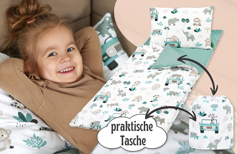 Schlafsack Kinder mit Kissen und Reißverschluss für Baby 3-7 Jahre 140x75 cm - Kinderschlafsack Indoor für Kindertagesstätte Kindergarten Deckenschlafsack
