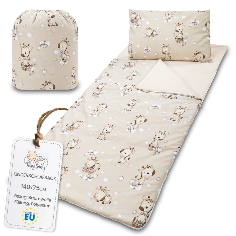 Schlafsack Kinder mit Kissen und Reißverschluss für Baby 3-7 Jahre 140x75 cm - Kinderschlafsack Indoor für Kindertagesstätte Kindergarten Deckenschlafsack