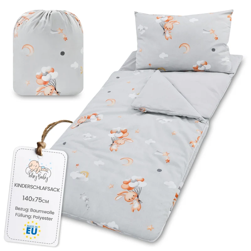 Schlafsack Kinder mit Kissen und Reißverschluss für Baby 3-7 Jahre 140x75 cm - Kinderschlafsack Indoor für Kindertagesstätte Kindergarten Deckenschlafsack