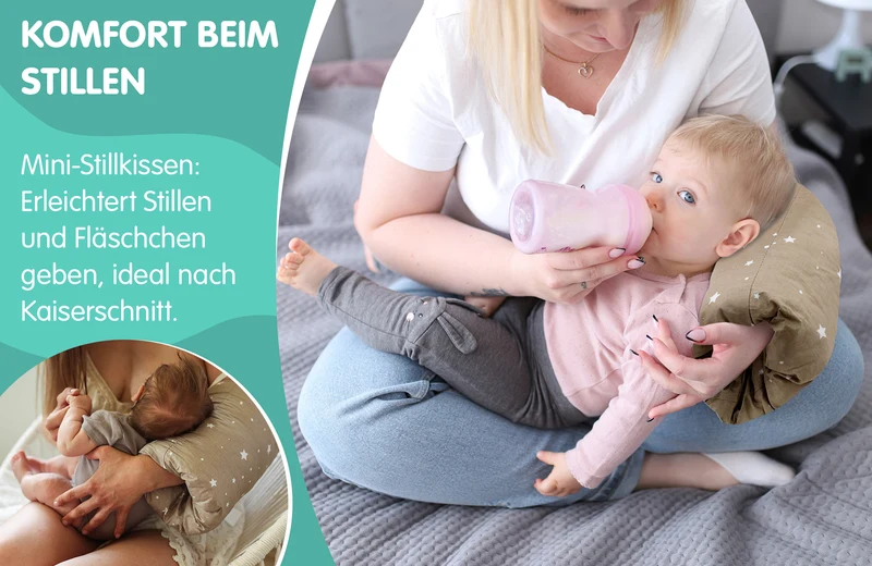 Stillkissen klein Breastfeeding und Nursing Pillow für unterwegs 25x20 cm - Stillmuff Armkissen und Lagerungskissen Baby Arm Still Kissen aus weicher Baumwolle
