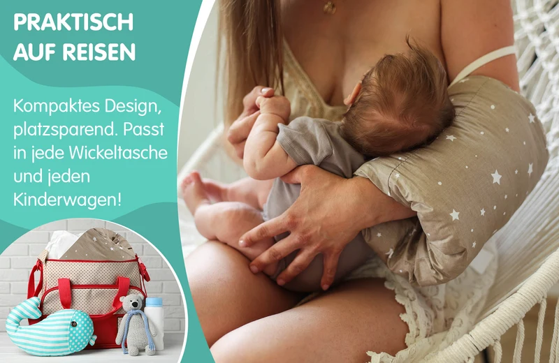 Stillkissen klein Breastfeeding und Nursing Pillow für unterwegs 25x20 cm - Stillmuff Armkissen und Lagerungskissen Baby Arm Still Kissen aus weicher Baumwolle