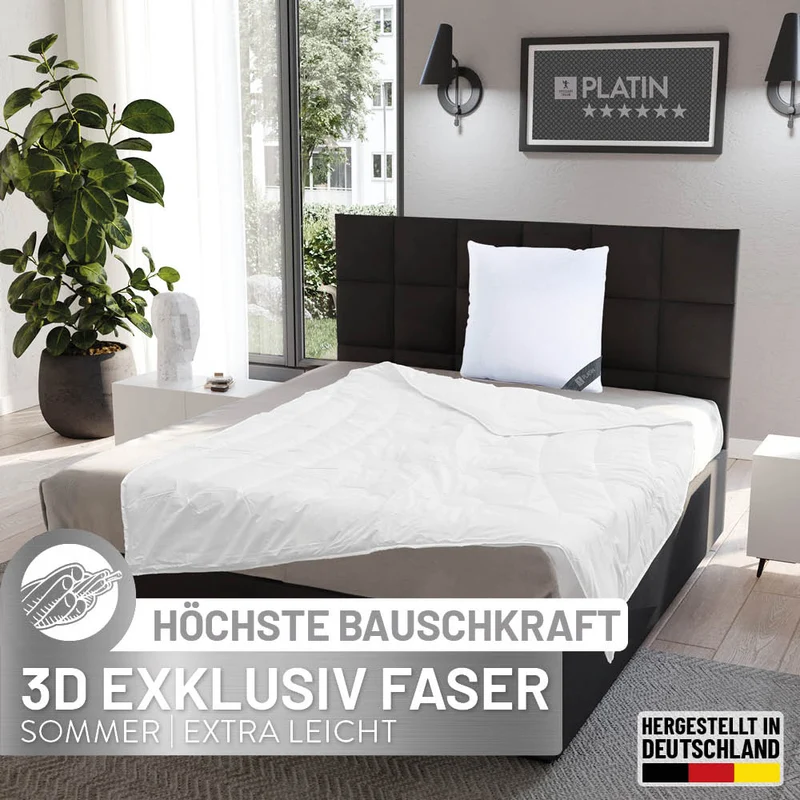 Faser Steppbettdecke Platin, extrem leichte Quallofil Premium 3D-Markenfaser mit höchster Bauschkraft / 100% Polyester
