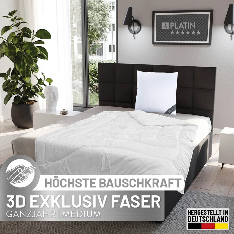 Faser Steppbettdecke Platin, extrem leichte Quallofil Premium 3D-Markenfaser mit höchster Bauschkraft / 100% Polyester