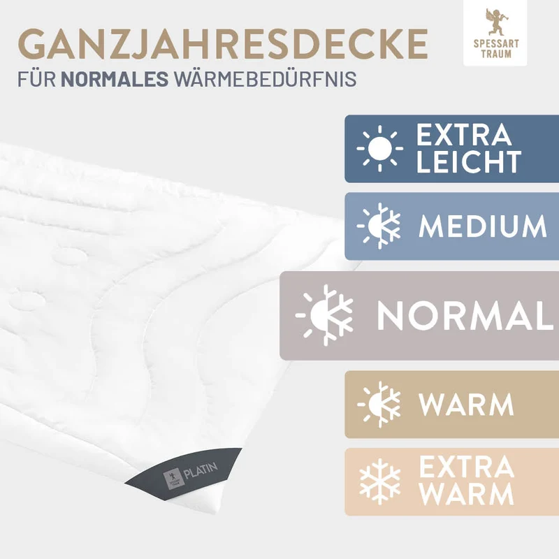Faser Steppbettdecke Platin, extrem leichte Quallofil Premium 3D-Markenfaser mit höchster Bauschkraft / 100% Polyester