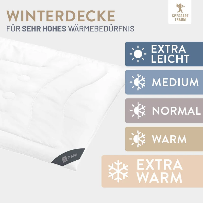 Faser Steppbettdecke Platin, extrem leichte Quallofil Premium 3D-Markenfaser mit höchster Bauschkraft / 100% Polyester