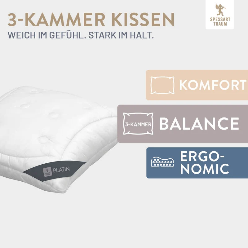 3-Kammer Kaschmirkissen Platin, reiner feinster Kaschmir Flaum / 100 % Kaschmir (Außen)