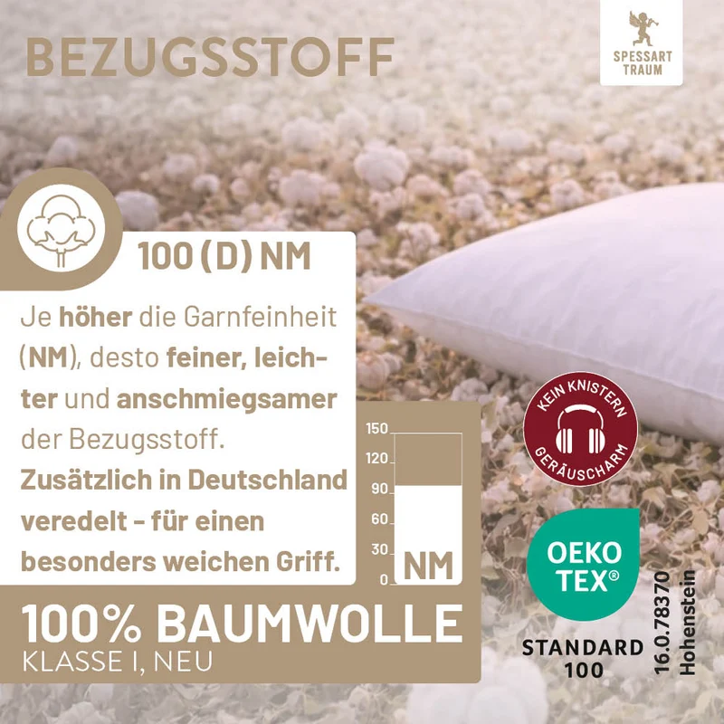 3-Kammer Kamelhaarkissen Gold, reiner feinster Kamelhaar Flaum / 100 % Kamelhaar (Außen)
