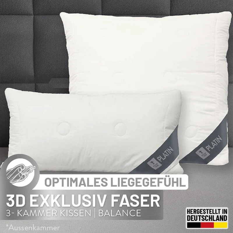 3-Kammer Faserkissen Platin, extrem leichte Quallofil Premium 3D-Markenfaser / 100% Polyester (Außen)