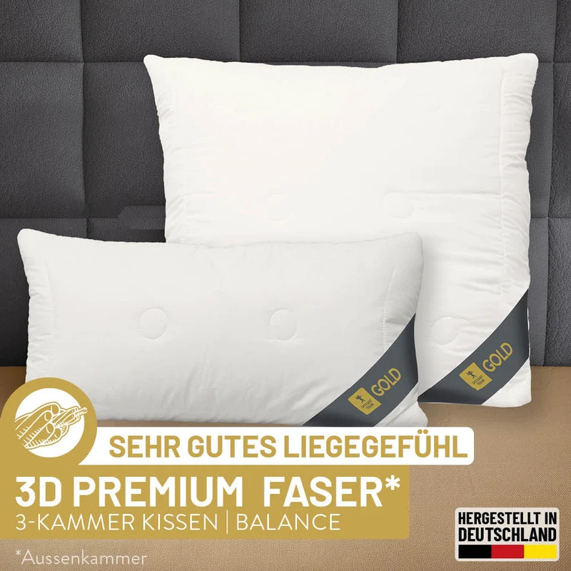 3-Kammer Faserkissen Gold, Hollofil Spring 3D-Markenfaser / 100% Polyester (Außen)