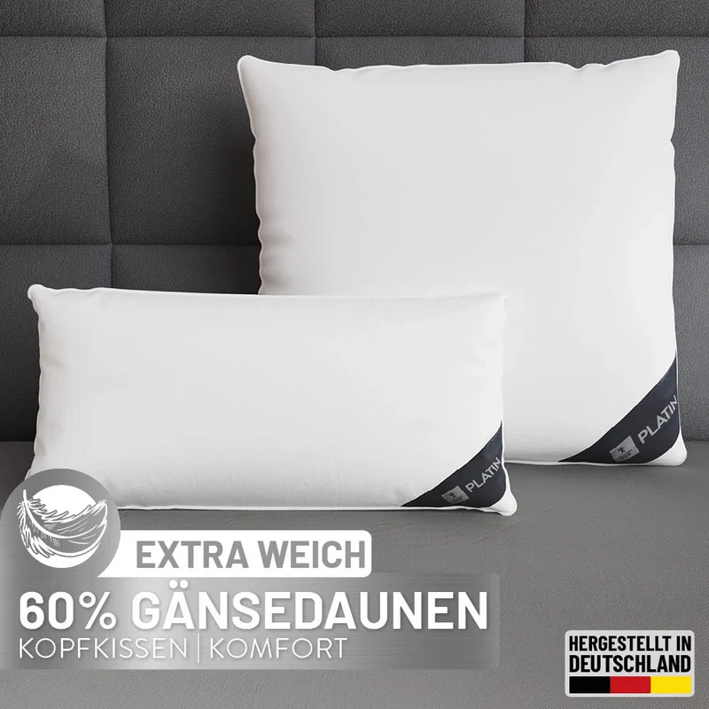 Gänsedaunenkissen Platin, 60 % Gänsedaunen / 40 % Gänsefedern
