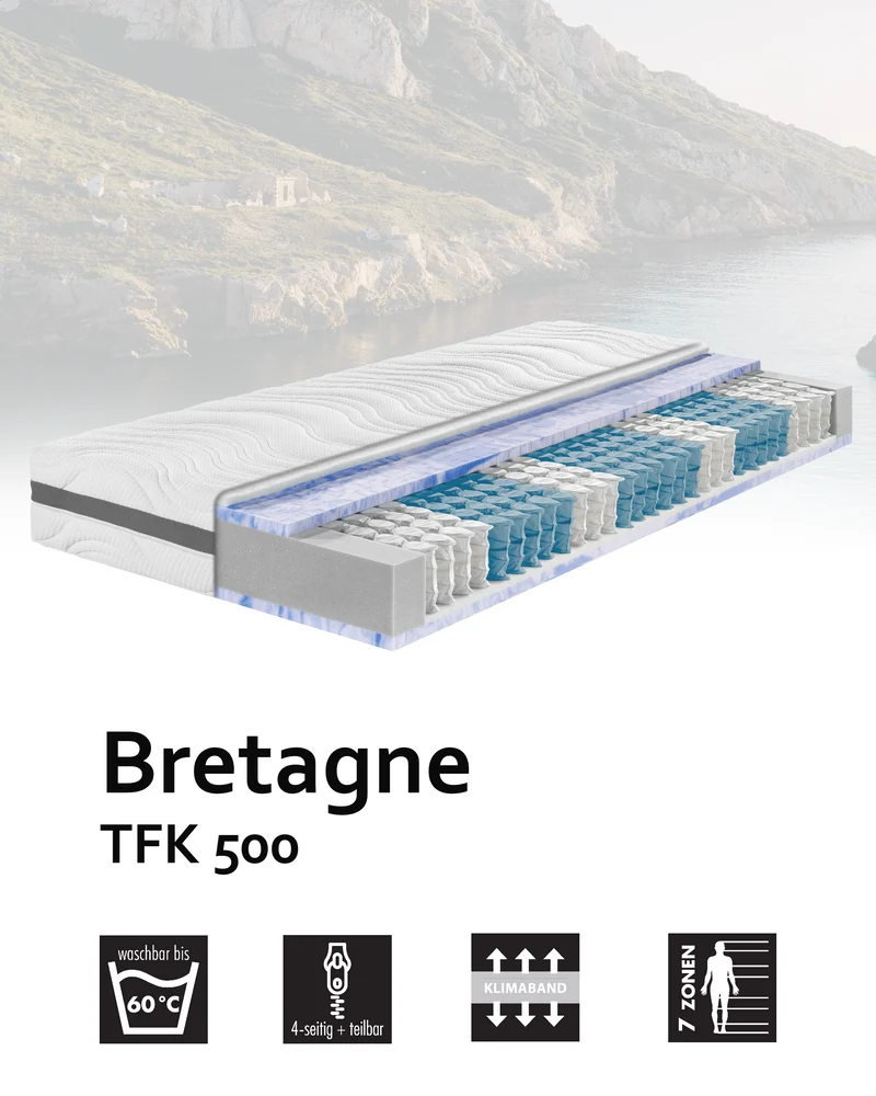 Bretagne Hybridmatratze | 7 Zonen Tonnentaschenfederkern & Gelschaumauflage