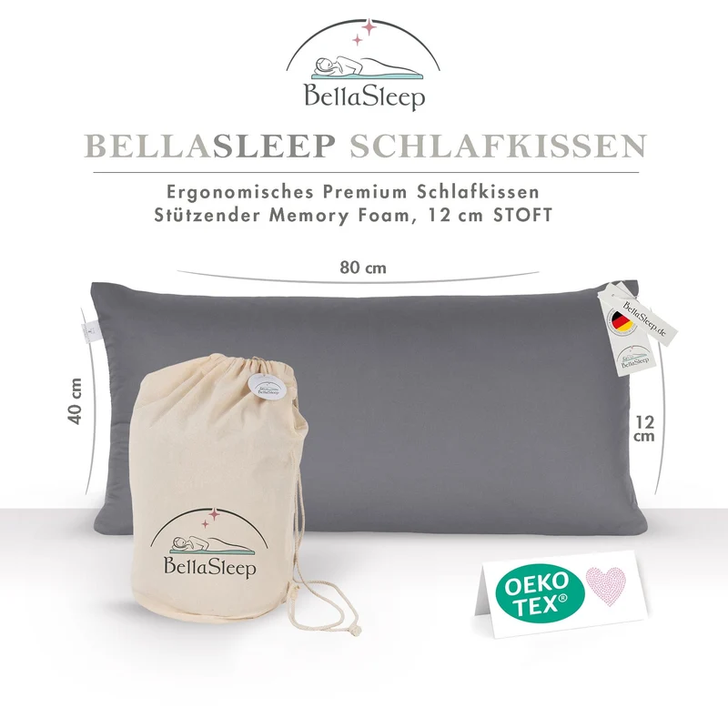 Ergonomisches Memory-Foam-Schlafkissen Soft 40 × 80 × 12 cm – Weiches Schlafkissen für Seiten- & Rückenschläfer
