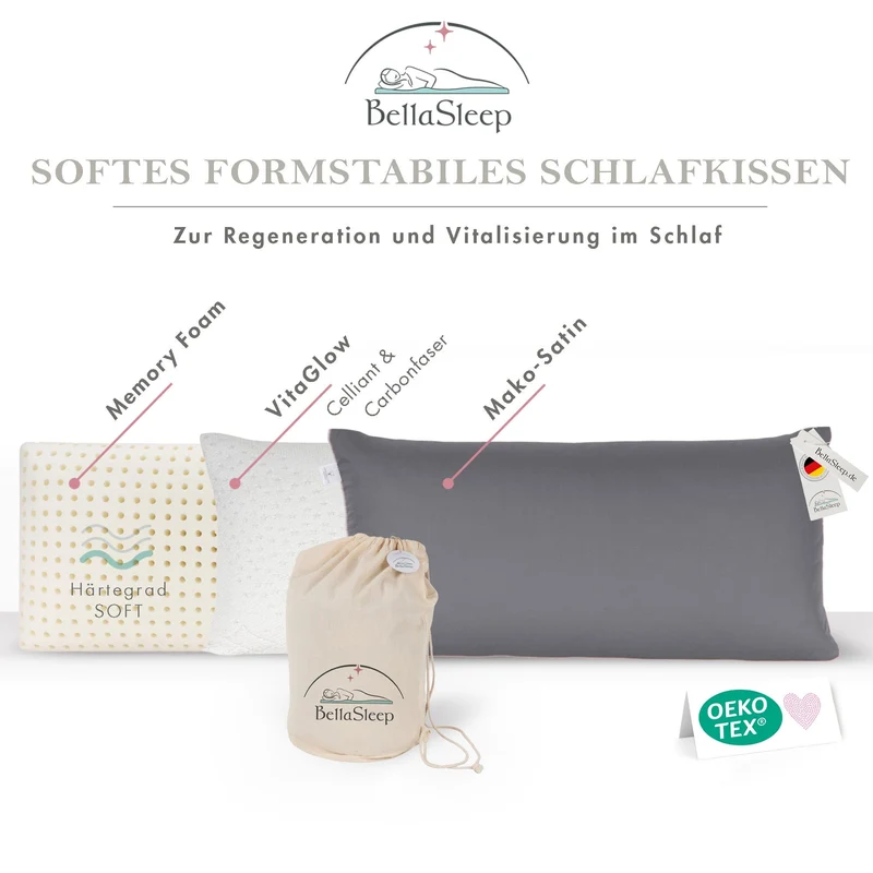 Ergonomisches Memory-Foam-Schlafkissen Soft 40 × 80 × 12 cm – Weiches Schlafkissen für Seiten- & Rückenschläfer