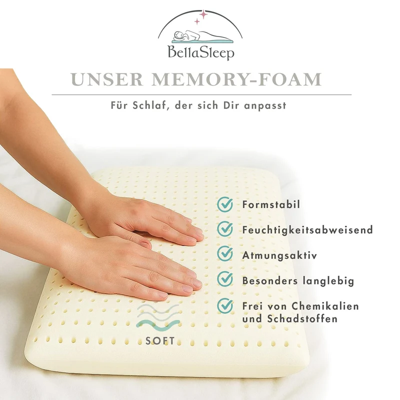 Ergonomisches Memory-Foam-Schlafkissen Soft 40 × 80 × 12 cm – Weiches Schlafkissen für Seiten- & Rückenschläfer