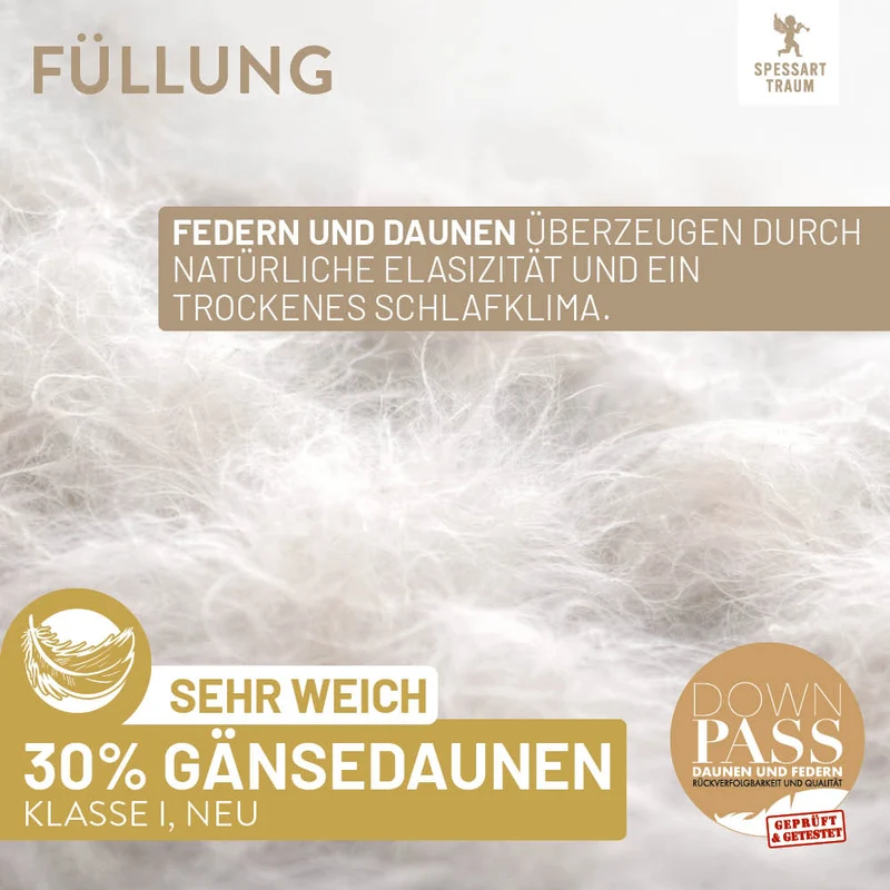 Gänsefedern- und Gänsedaunenkissen Gold, 30 % Gänsedaunen / 70 % Gänsefedern