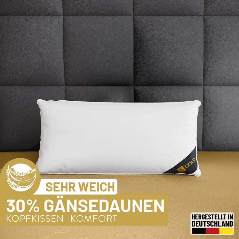 Gänsefedern- und Gänsedaunenkissen Gold, 30 % Gänsedaunen / 70 % Gänsefedern