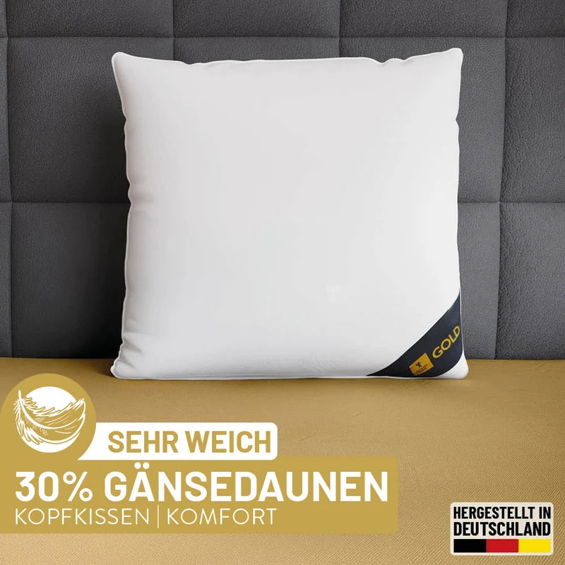 Gänsefedern- und Gänsedaunenkissen Gold, 30 % Gänsedaunen / 70 % Gänsefedern