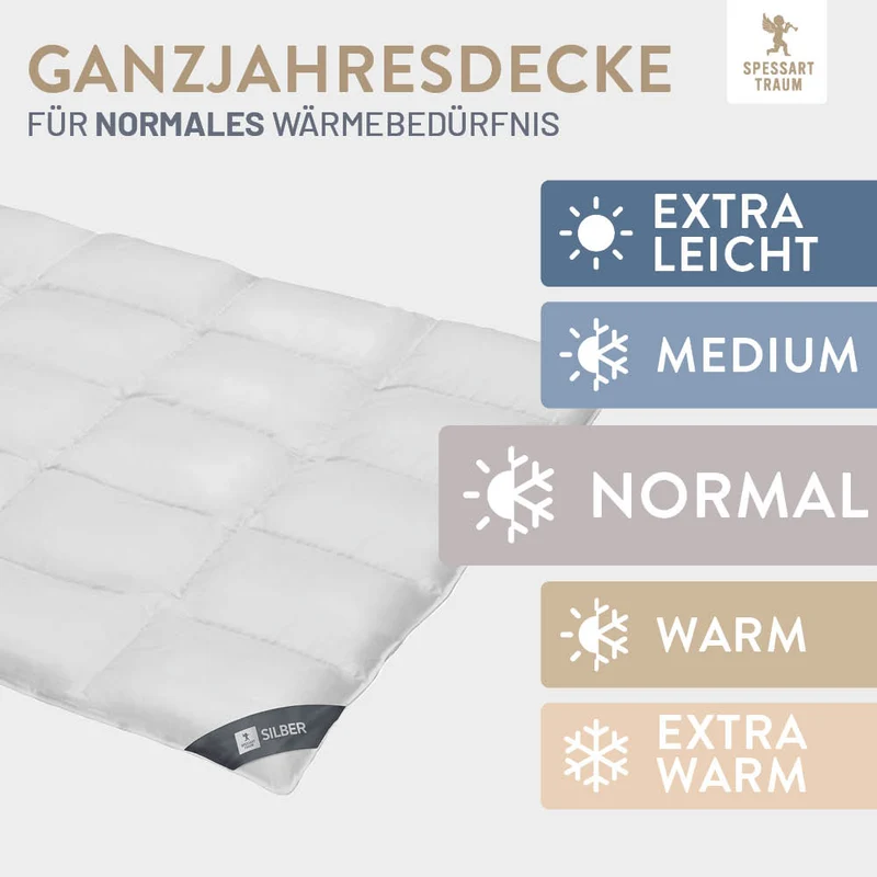 Daunenbettdecke Silber, 100 % Daunen