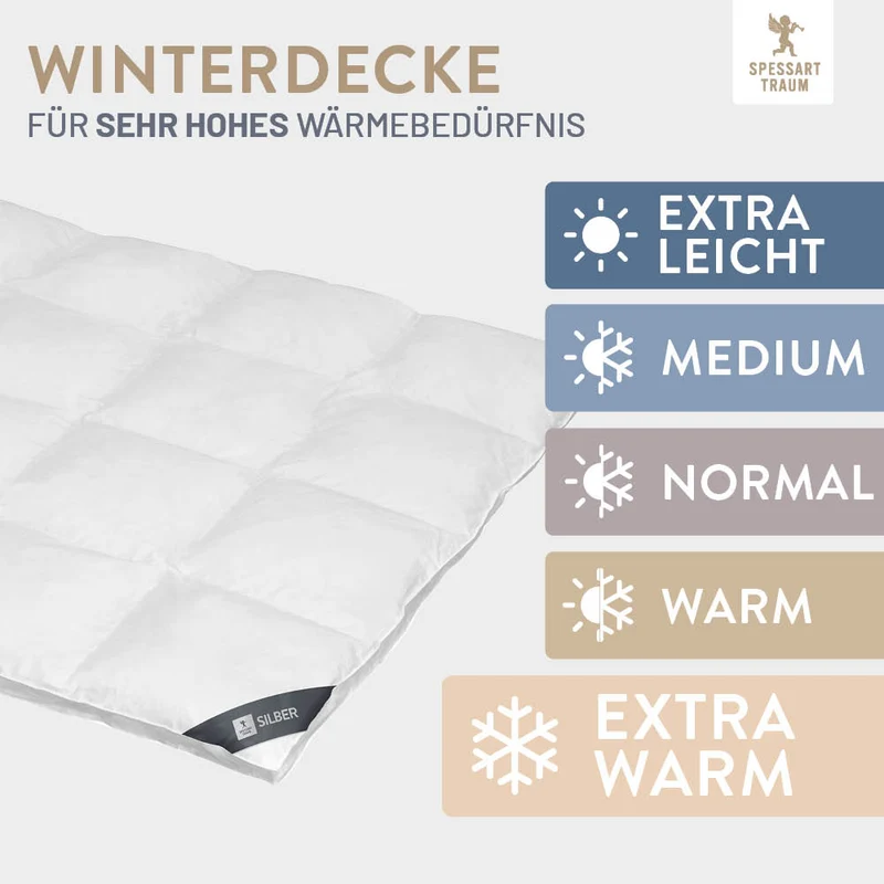 Daunenbettdecke Silber, 100 % Daunen