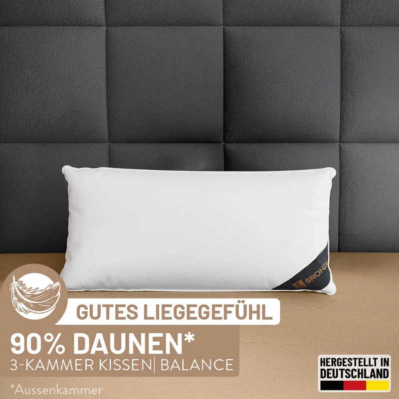 3-Kammer Daunenkissen Bronze, 90 % Daunen / 10 % Federn (Außen)