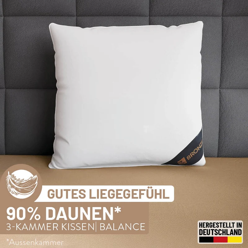 3-Kammer Daunenkissen Bronze, 90 % Daunen / 10 % Federn (Außen)
