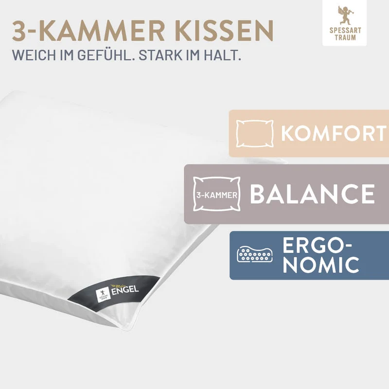 3-Kammer Gänsedaunenkissen Mein Engel, 90 % Gänsedaunen / 10 % Gänsefedern (Außen)