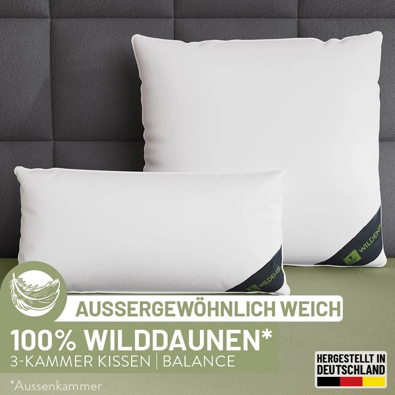 3-Kammer Daunenkissen Wildente, 100 % Wildentendaunen (Außen)
