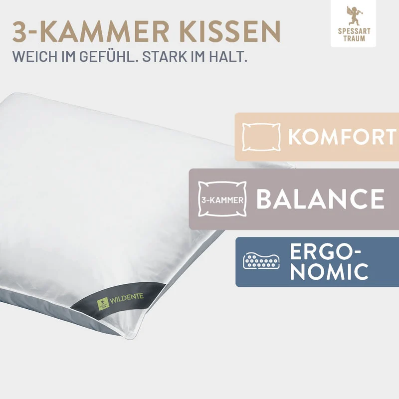 3-Kammer Daunenkissen Wildente, 100 % Wildentendaunen (Außen)