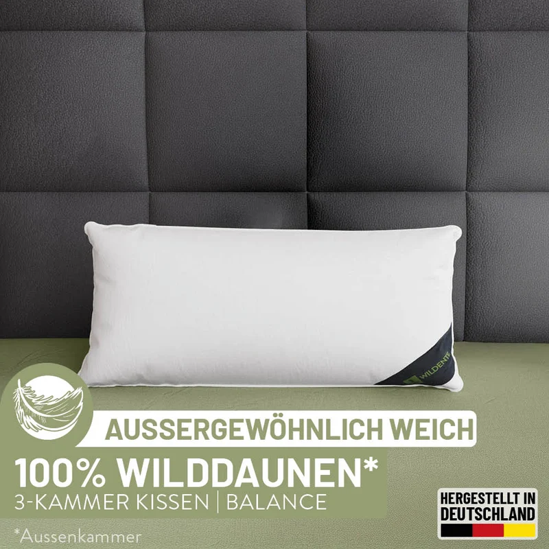 3-Kammer Daunenkissen Wildente, 100 % Wildentendaunen (Außen)