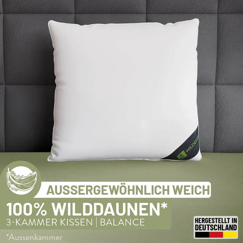 3-Kammer Daunenkissen Wildente, 100 % Wildentendaunen (Außen)