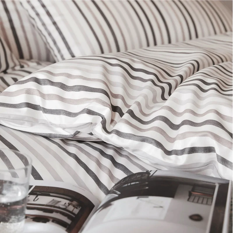Bettwäsche Interlock Jersey Waterstripe Natur mit Streifenmuster 135 x 200 cm