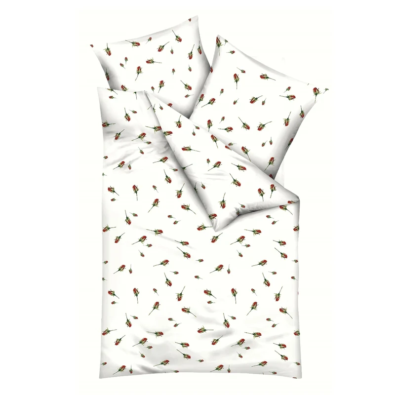 Bettwäsche Kaeppel Biber 844-508 Rosen-Knospen rot creme 135x200